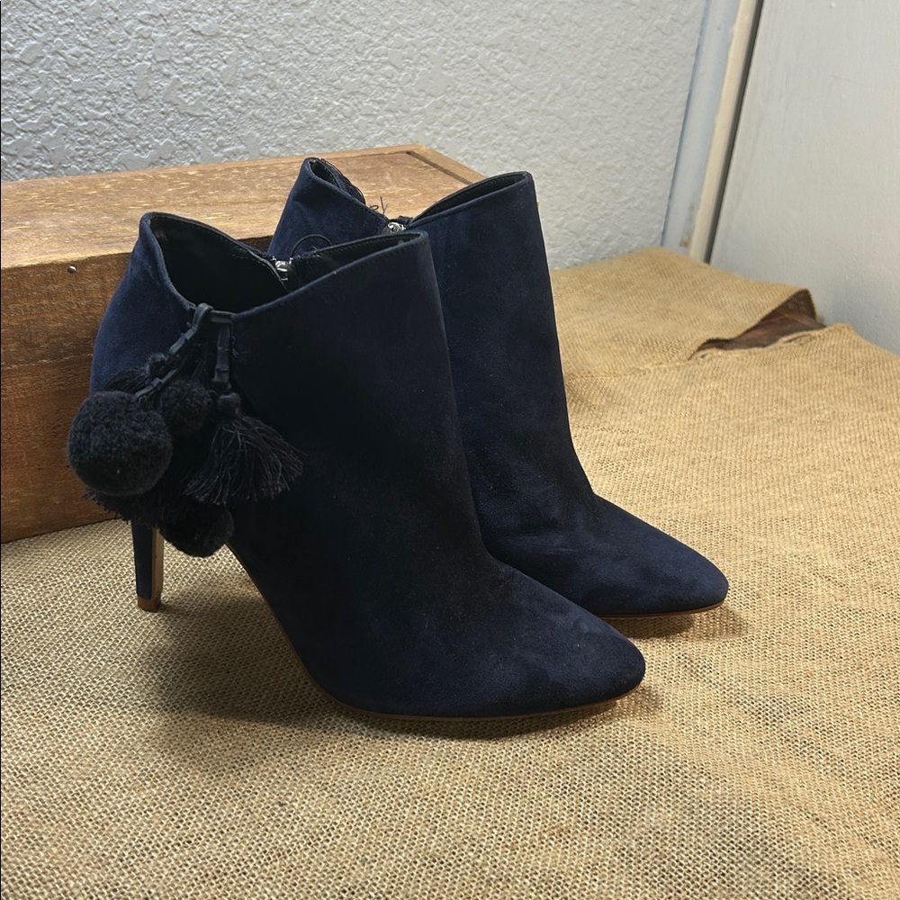 NWT Zara Navy Suede Ankle Boots with Tassels